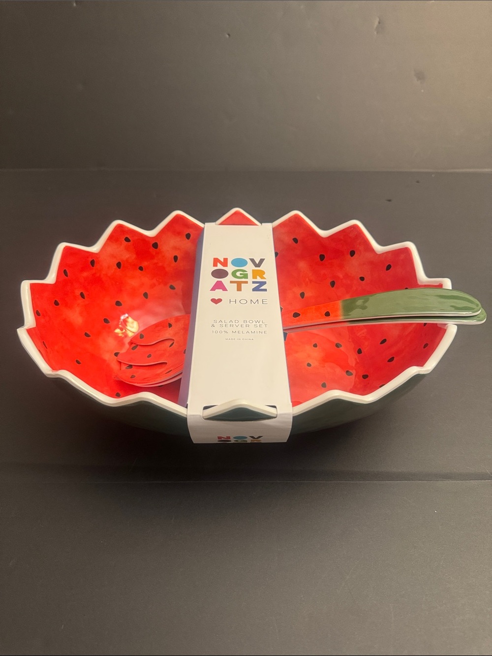 NOVOGRATZ Home 3pc Watermelon Melamine Salad Bowl &  Serving Set - 100% Melamine - Picture 9 of 9